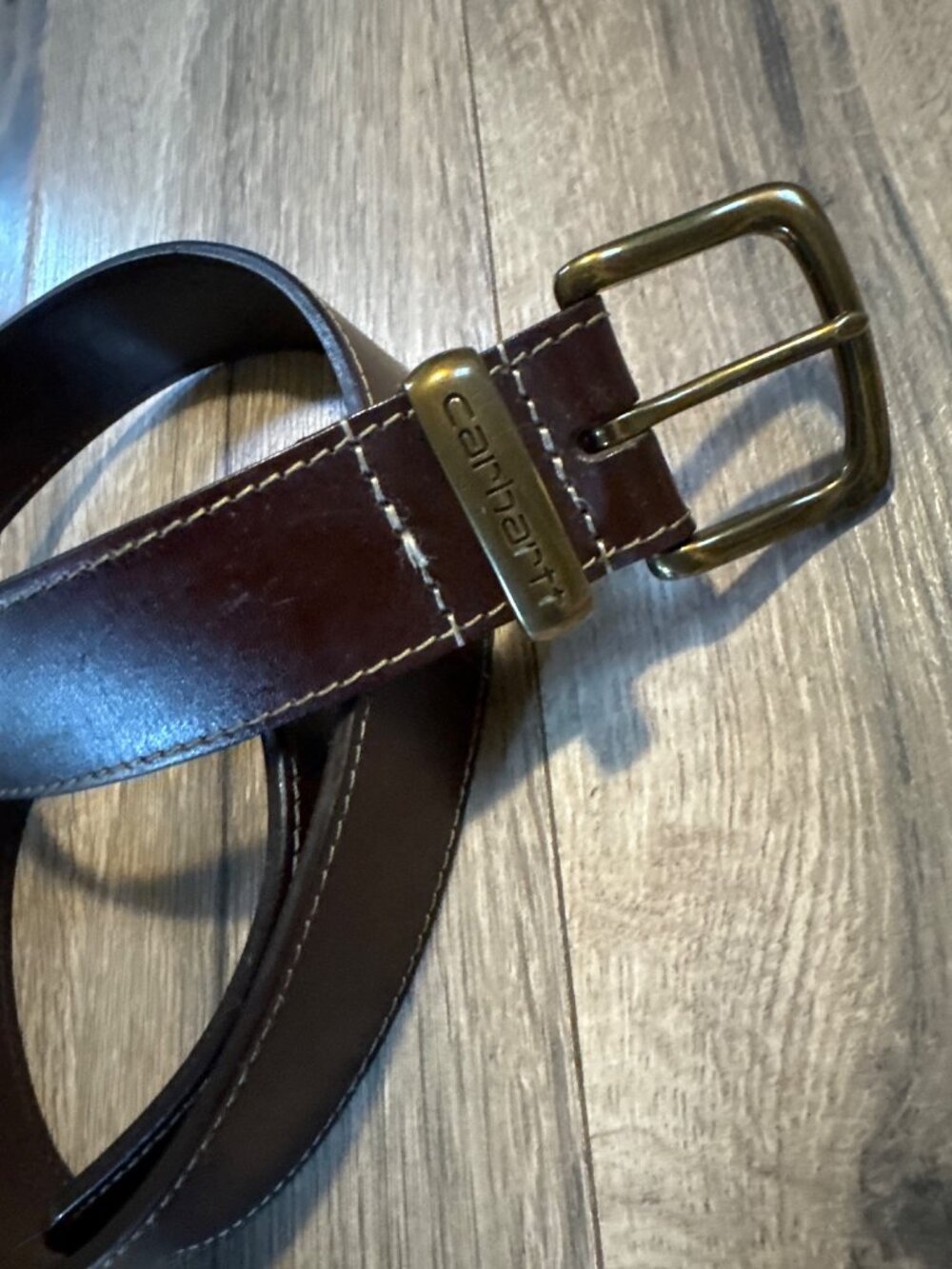 Carhartt Brown Leather Belt With Brass Buckle Size 36 Genuine Leather